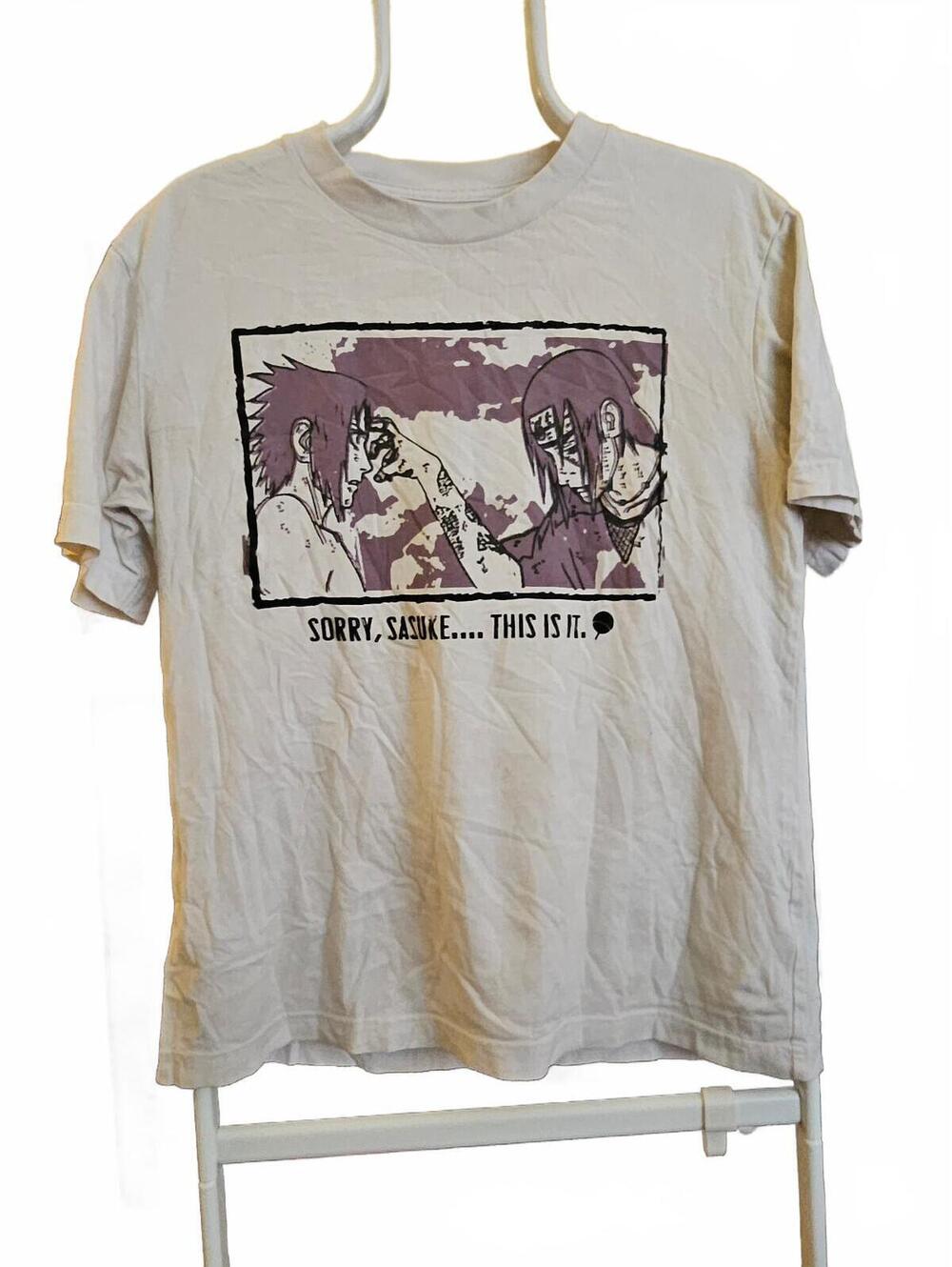 Official UNIQLO x Naruto UT Japan Men's White Sorry Sasuke T-Shirt Size Small